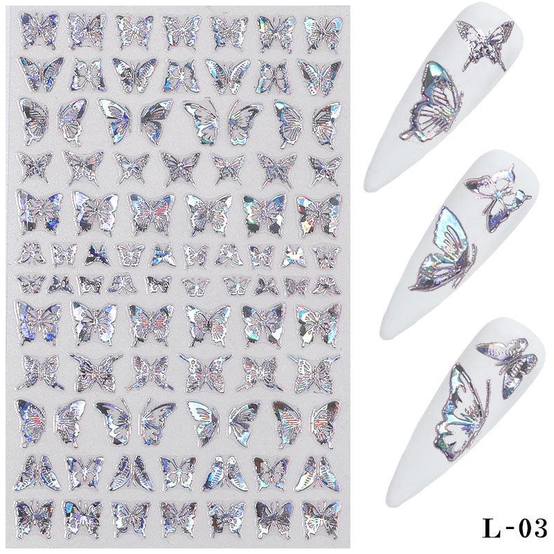 2 Sheets Butterfly Nail Art Stickers Self Adhesive Decals For DIY Or Nail Salons