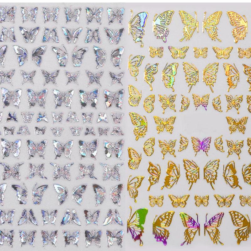 2 Sheets Butterfly Nail Art Stickers Self Adhesive Decals For DIY Or Nail Salons