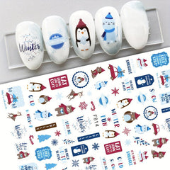 5pcs Christmas Snowflake Reindeer Nail Art Stickers Self Adhesive