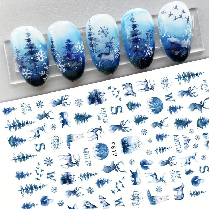 5pcs Christmas Snowflake Reindeer Nail Art Stickers Self Adhesive