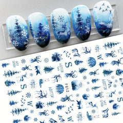 5pcs Christmas Snowflake Reindeer Nail Art Stickers Self Adhesive