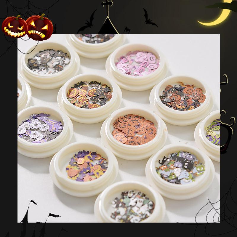 12pcs Halloween Nail Sequins Sticker Grim Reaper Ghost Pumpkin Skull Nail Flakes
