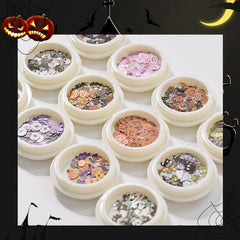 12pcs Halloween Nail Sequins Sticker Grim Reaper Ghost Pumpkin Skull Nail Flakes