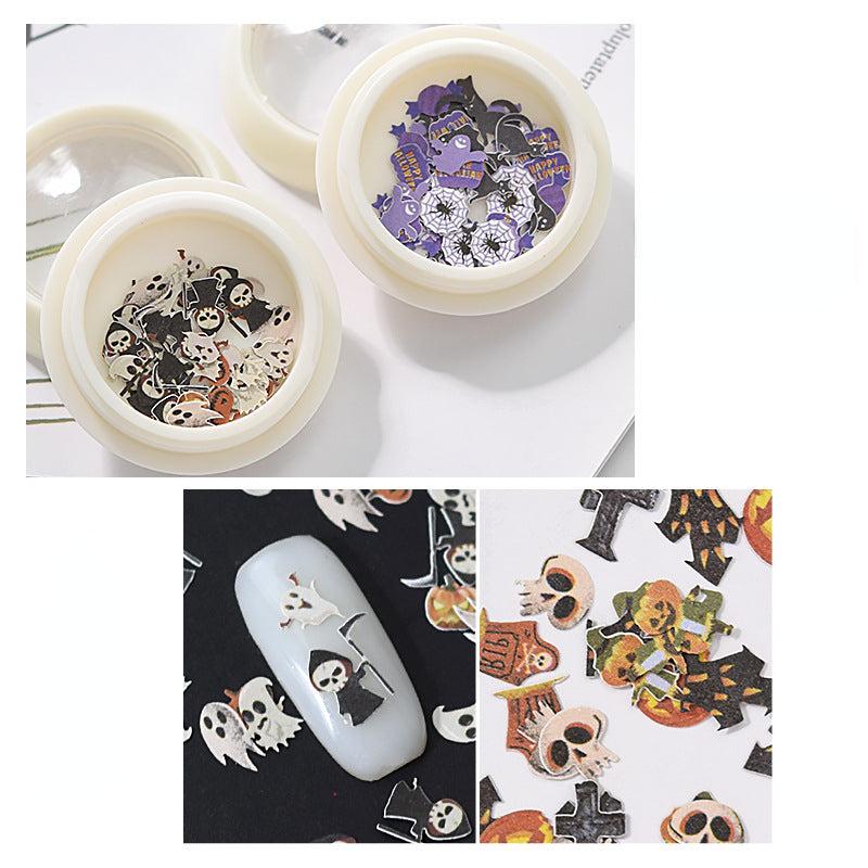 12pcs Halloween Nail Sequins Sticker Grim Reaper Ghost Pumpkin Skull Nail Flakes
