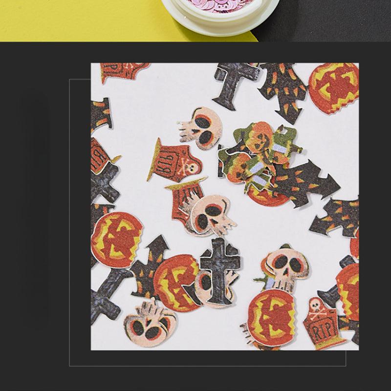 12pcs Halloween Nail Sequins Sticker Grim Reaper Ghost Pumpkin Skull Nail Flakes
