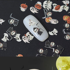 12pcs Halloween Nail Sequins Sticker Grim Reaper Ghost Pumpkin Skull Nail Flakes
