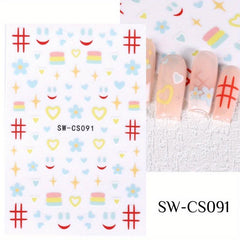 Cat & Leaf Nail Sticker Summer Spring Flowers Nail Decor