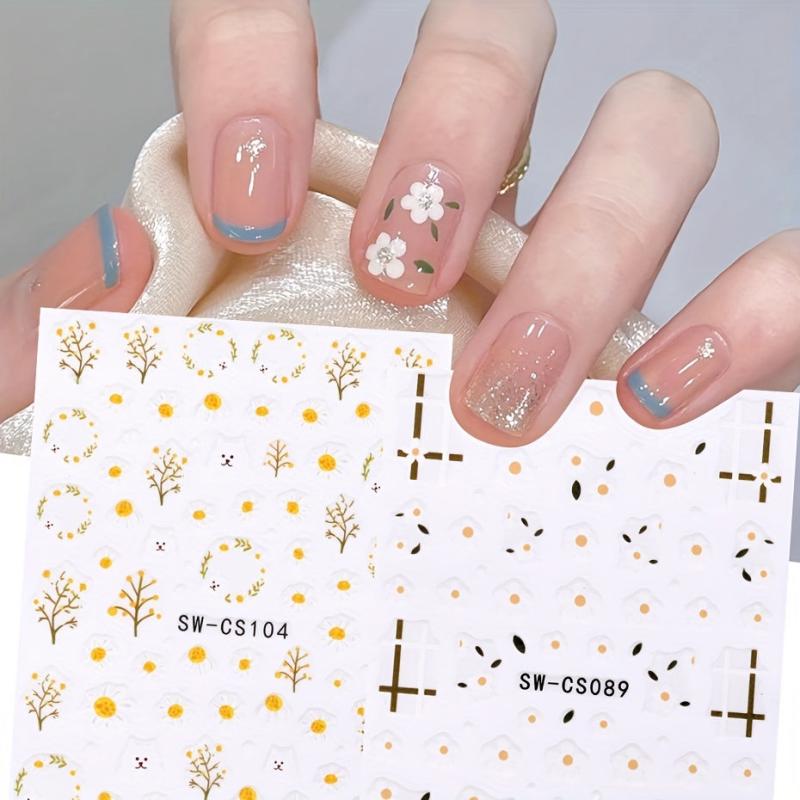 Cat & Leaf Nail Sticker Summer Spring Flowers Nail Decor