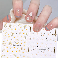Cat & Leaf Nail Sticker Summer Spring Flowers Nail Decor