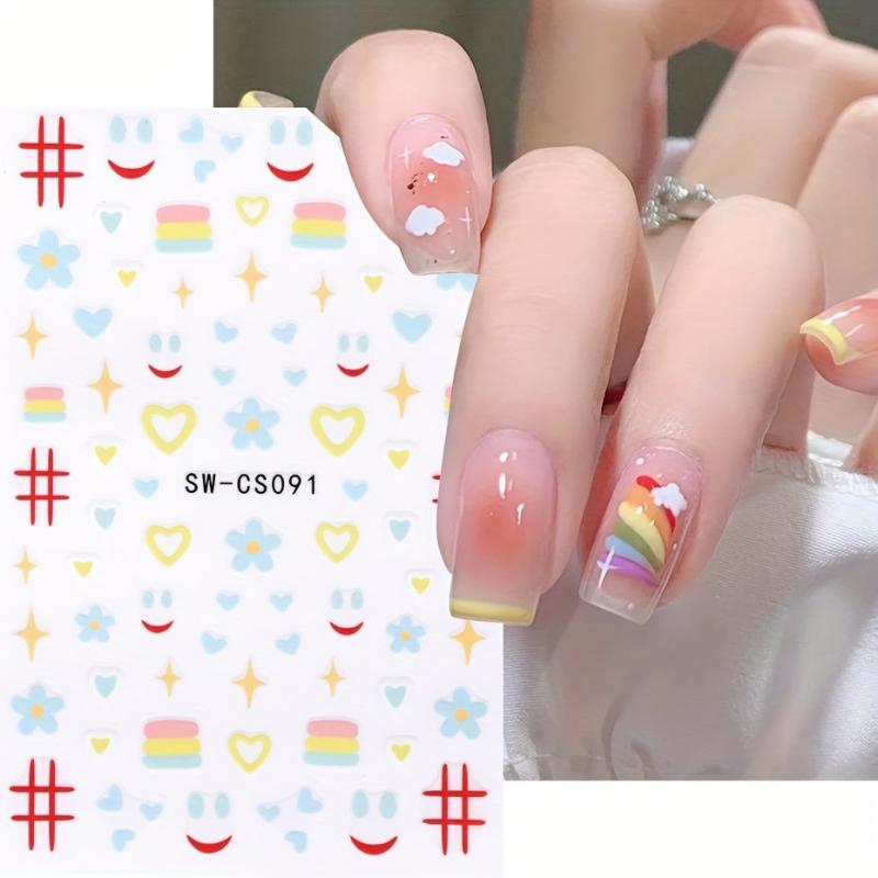 Cat & Leaf Nail Sticker Summer Spring Flowers Nail Decor