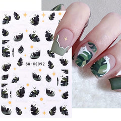 Cat & Leaf Nail Sticker Summer Spring Flowers Nail Decor
