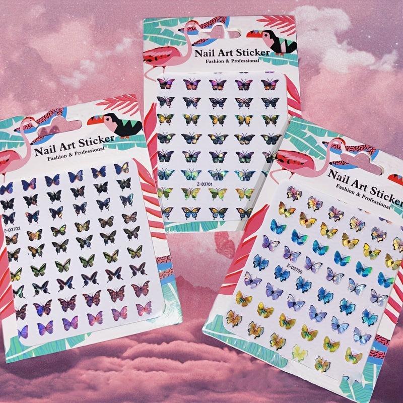 Holographic Butterfly Nail Art Decals 3D Self-Adhesive Nail Supplies