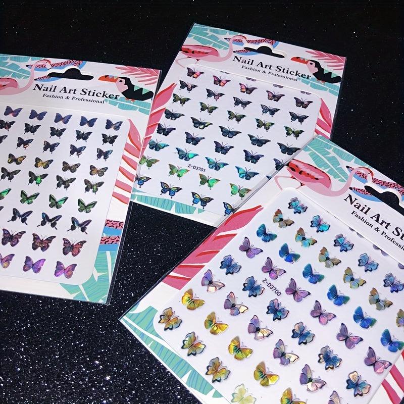 Holographic Butterfly Nail Art Decals 3D Self-Adhesive Nail Supplies
