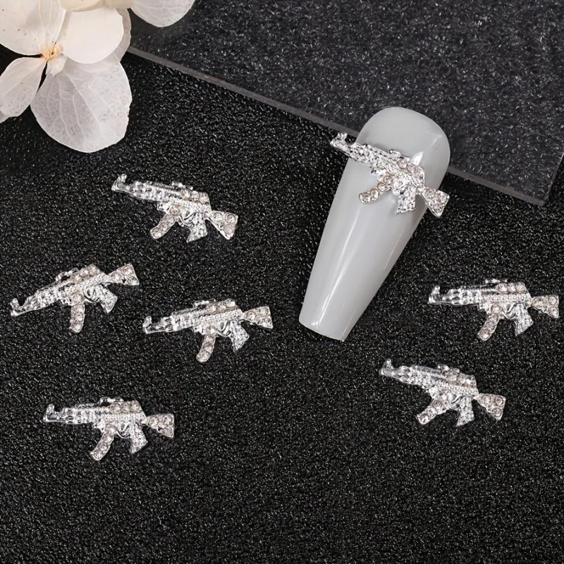 10pcs Alloy Gun Shape Charms Nail Art Rhinestones 3D Nail Gems