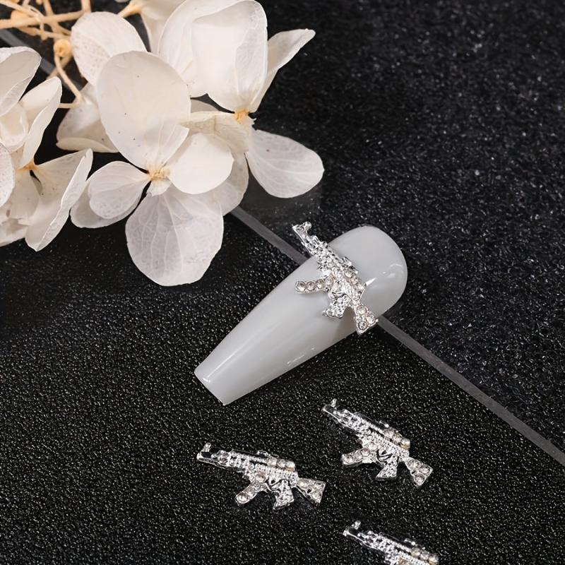 10pcs Alloy Gun Shape Charms Nail Art Rhinestones 3D Nail Gems