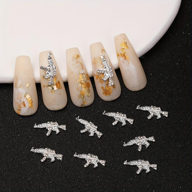 10pcs Alloy Gun Shape Charms Nail Art Rhinestones 3D Nail Gems