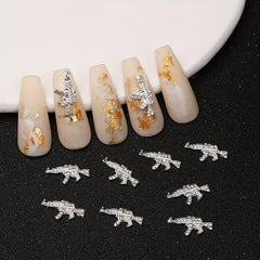 10pcs Alloy Gun Shape Charms Nail Art Rhinestones 3D Nail Gems