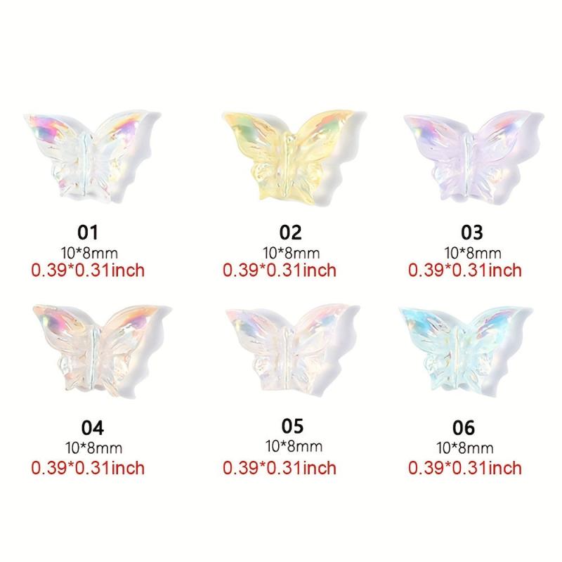 50Pcs Mixed 3D Butterfly Nail Art Decoration Aurora Resin Nails Tool