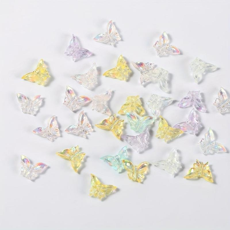 50Pcs Mixed 3D Butterfly Nail Art Decoration Aurora Resin Nails Tool