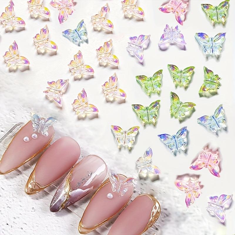 50Pcs Mixed 3D Butterfly Nail Art Decoration Aurora Resin Nails Tool