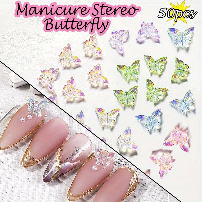 50Pcs Mixed 3D Butterfly Nail Art Decoration Aurora Resin Nails Tool