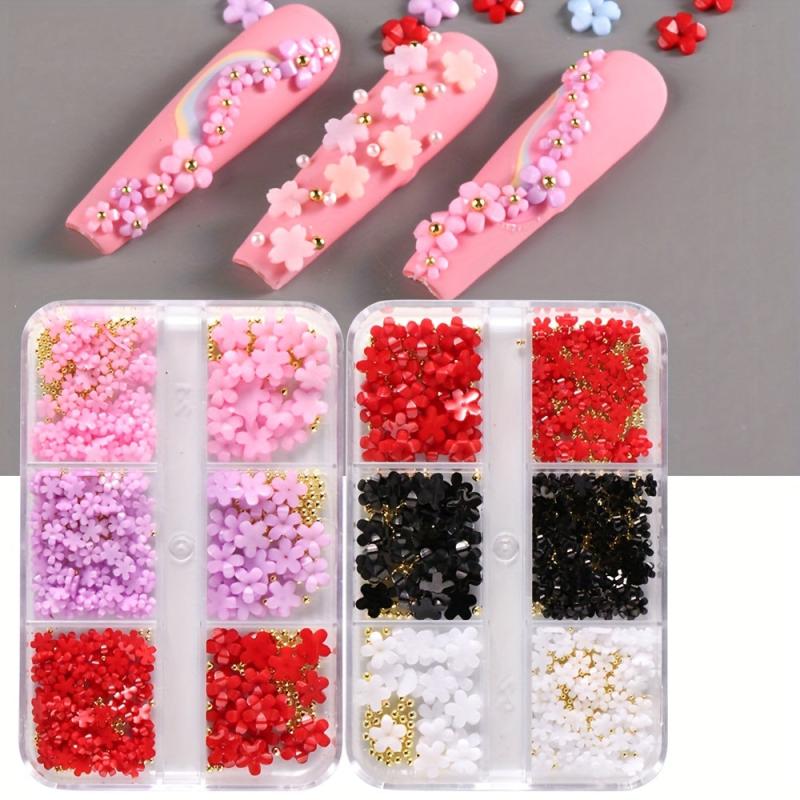 Floral Nail Charms 6 Grids Acrylic Flower Nail Art Decoration