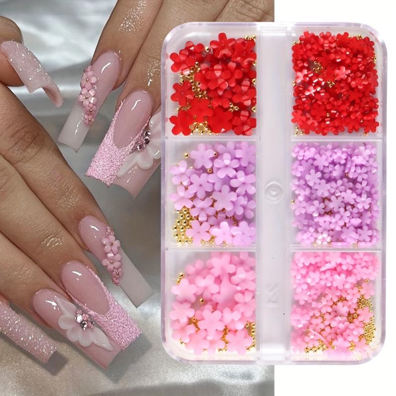 Floral Nail Charms 6 Grids Acrylic Flower Nail Art Decoration