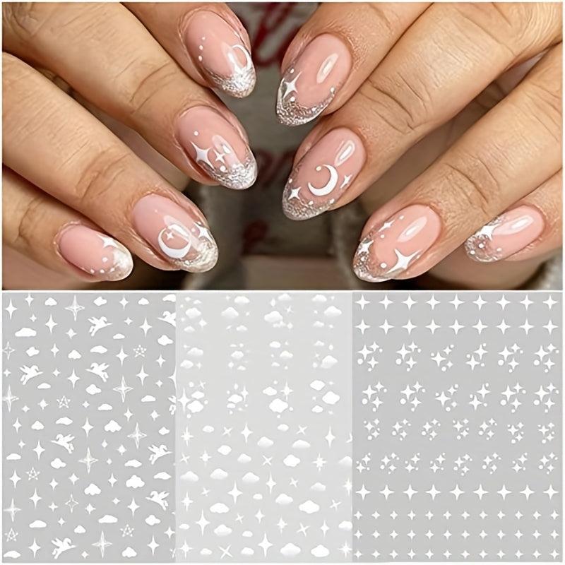 8 Sheets 3D Self Adhesive Nail Stickers Star Cloud Heart Decals for DIY or Salon