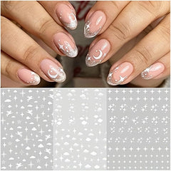 8 Sheets 3D Self Adhesive Nail Stickers Star Cloud Heart Decals for DIY or Salon