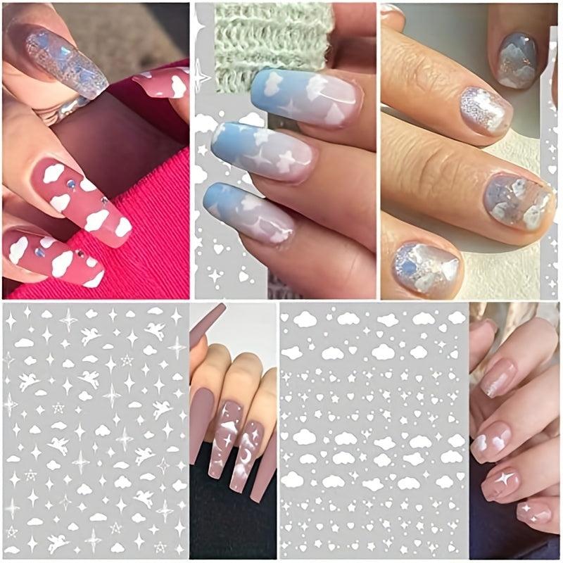 8 Sheets 3D Self Adhesive Nail Stickers Star Cloud Heart Decals for DIY or Salon