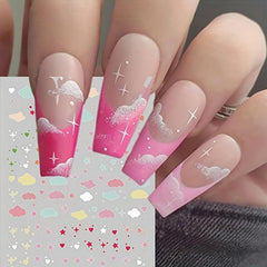 8 Sheets 3D Self Adhesive Nail Stickers Star Cloud Heart Decals for DIY or Salon