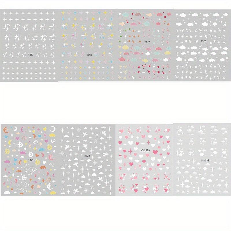 8 Sheets 3D Self Adhesive Nail Stickers Star Cloud Heart Decals for DIY or Salon