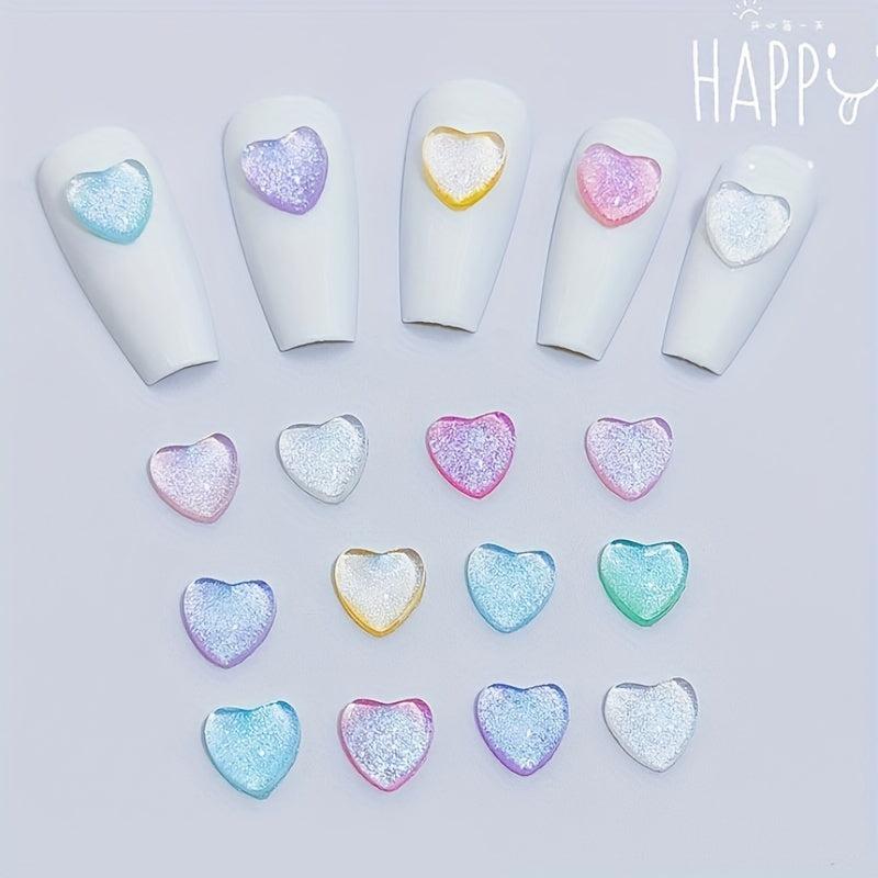 50pcs Heart Crystal Nail Charms Rhinestone 3D Glitter Nail Art Decoration