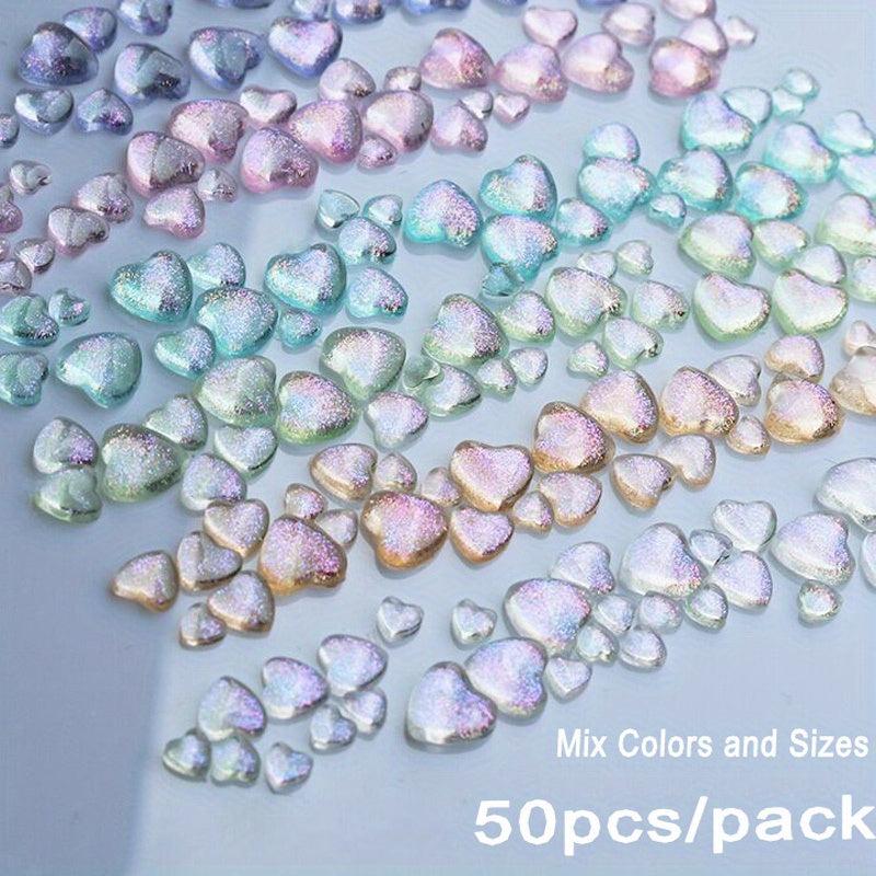 50pcs Heart Crystal Nail Charms Rhinestone 3D Glitter Nail Art Decoration