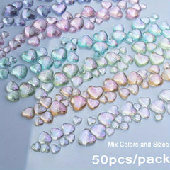 50pcs Heart Crystal Nail Charms Rhinestone 3D Glitter Nail Art Decoration