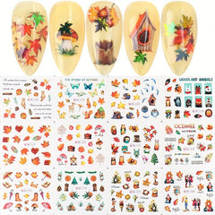 36pcs Maple Leaf Mushroom Fox Nail Transfer Stickers for Fall and Winter