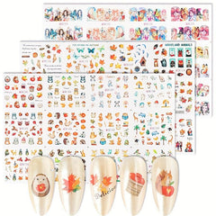 36pcs Maple Leaf Mushroom Fox Nail Transfer Stickers for Fall and Winter