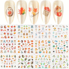 36pcs Maple Leaf Mushroom Fox Nail Transfer Stickers for Fall and Winter