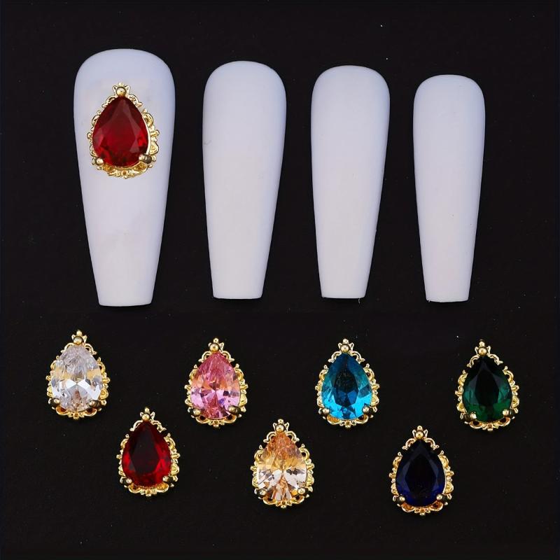 3D Water Drop Zircon Nail Rhinestones Glass Crystal AB Metal Gems