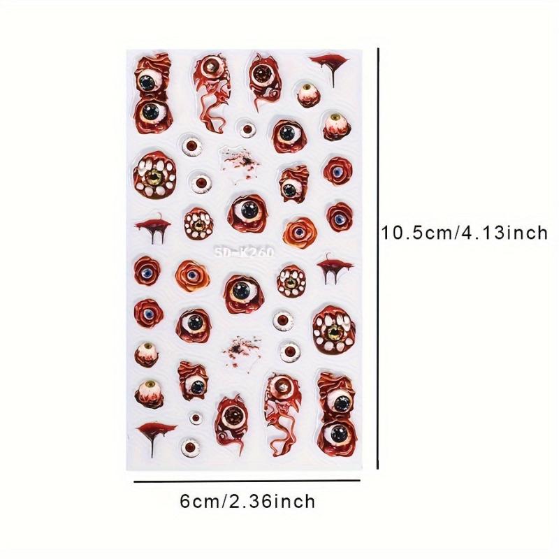 5D Embossed Halloween Nail Art Stickers - Red Devil's Eye Spider Web Nail Decals