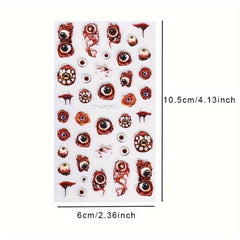 5D Embossed Halloween Nail Art Stickers - Red Devil's Eye Spider Web Nail Decals