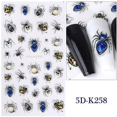 5D Embossed Halloween Nail Art Stickers - Red Devil's Eye Spider Web Nail Decals