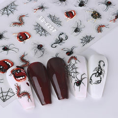 5D Embossed Halloween Nail Art Stickers - Red Devil's Eye Spider Web Nail Decals