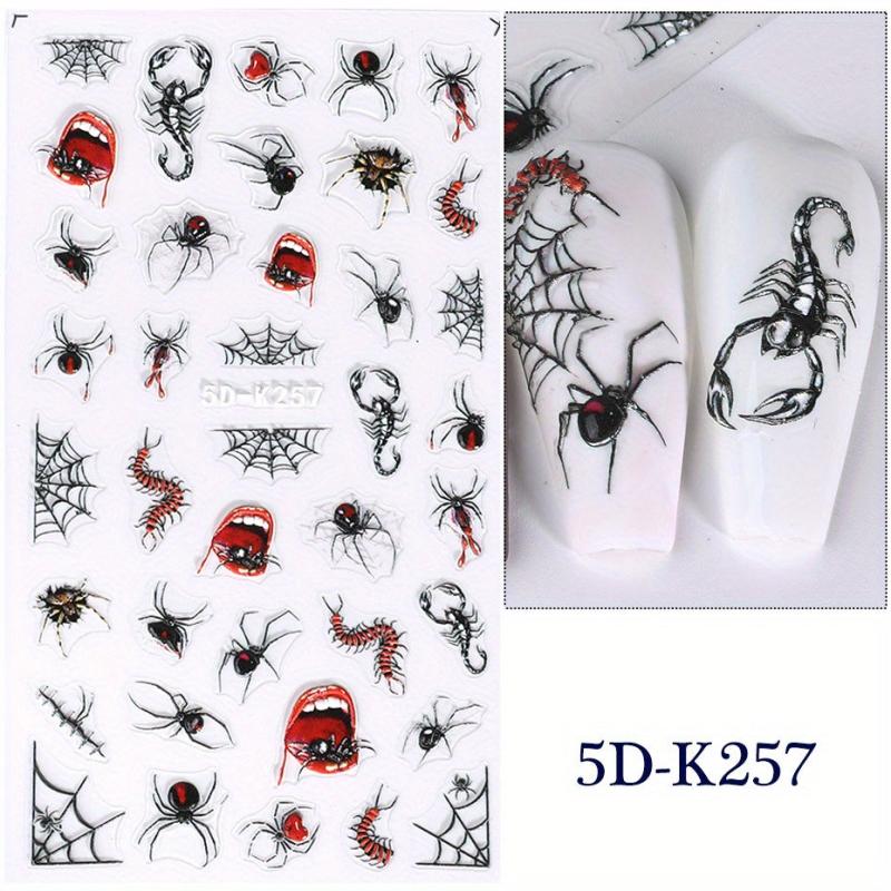 5D Embossed Halloween Nail Art Stickers - Red Devil's Eye Spider Web Nail Decals