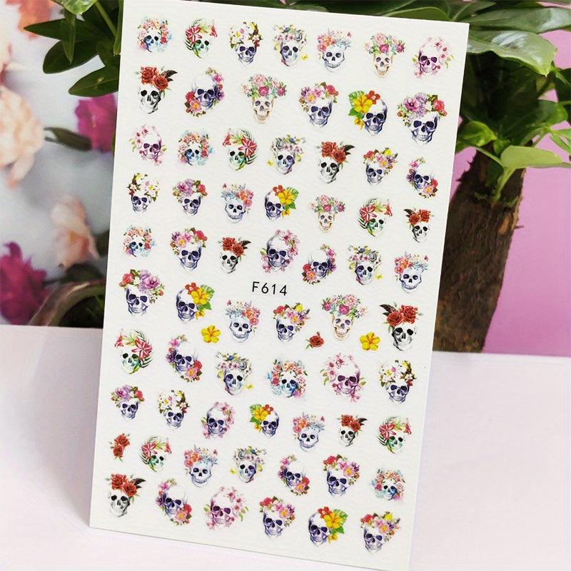 3D Skull Nail Stickers Decals Self Adhesive Bow Nail Decals