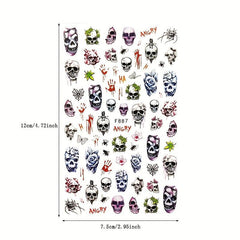 3D Skull Nail Stickers Decals Self Adhesive Bow Nail Decals