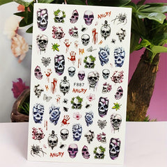 3D Skull Nail Stickers Decals Self Adhesive Bow Nail Decals