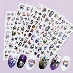 3D Skull Nail Stickers Decals Self Adhesive Bow Nail Decals
