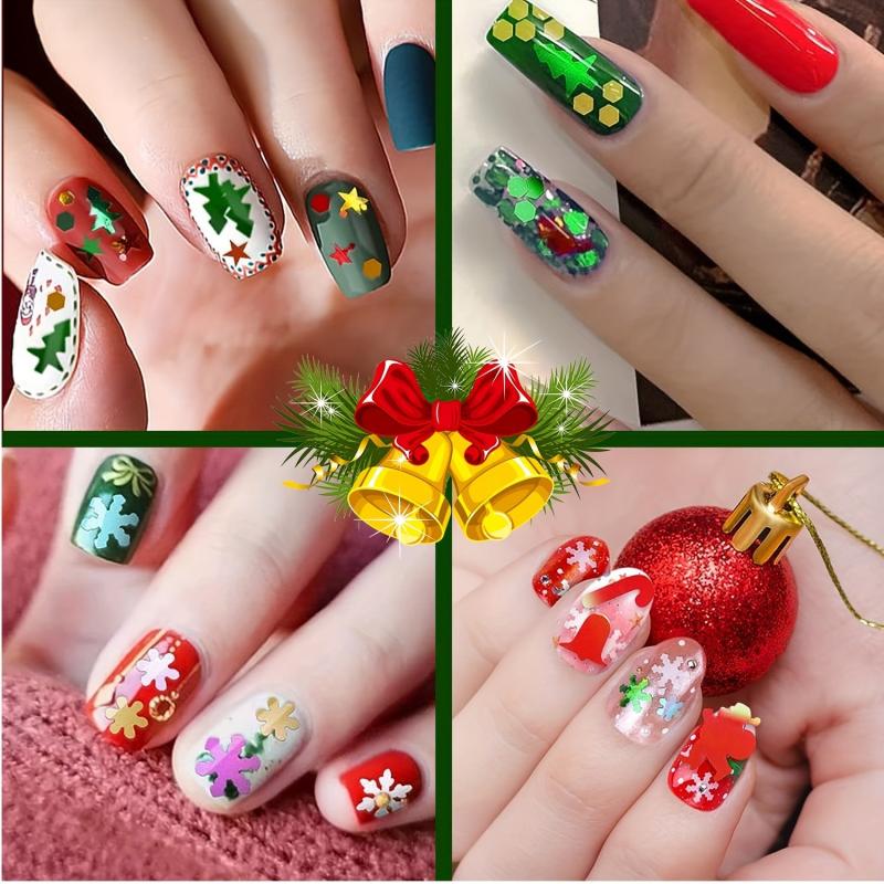 Christmas Nail Glitter Snowflake Tree Star Hexagon Sequins Flakes