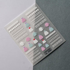 Winter Knit Sweater 5D Nails Decal Engraved Embossed Nail Art Adhesive Decals